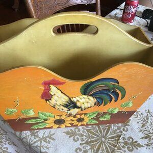 Vintage Wooden Magazine Holder - Chicken / Rooster Design - Nice Wooden Piece